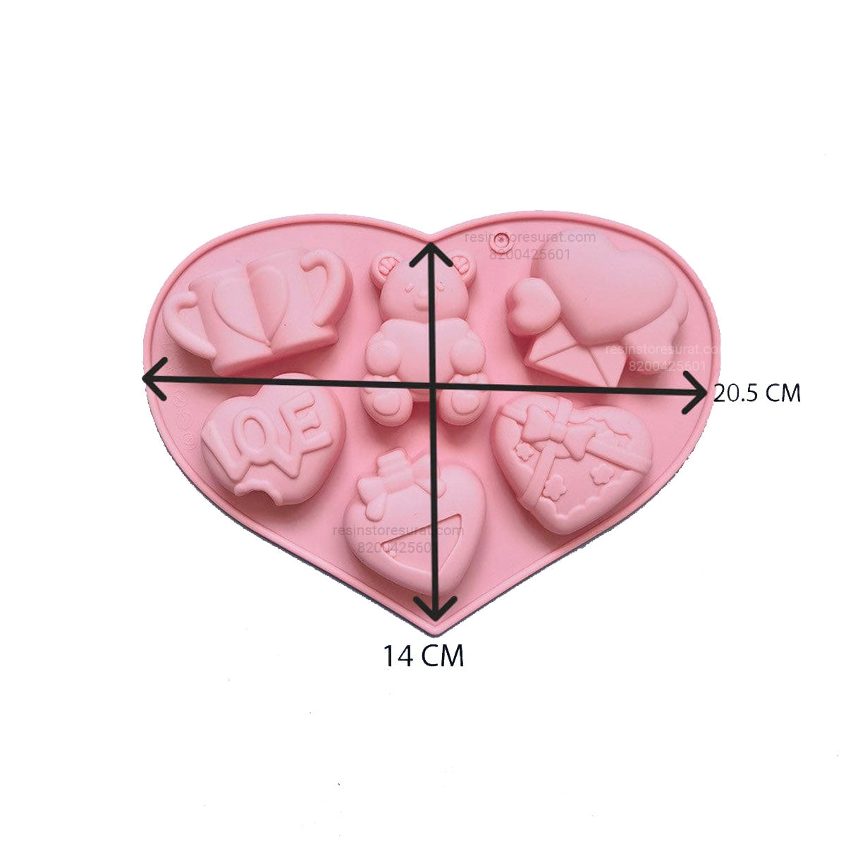 6 Cavity Valentine Heart Shape Mould for DIY Concrete Art, Resin Crafts, Soap Making & Cake Making Silicone Mould -1484 - Image 2