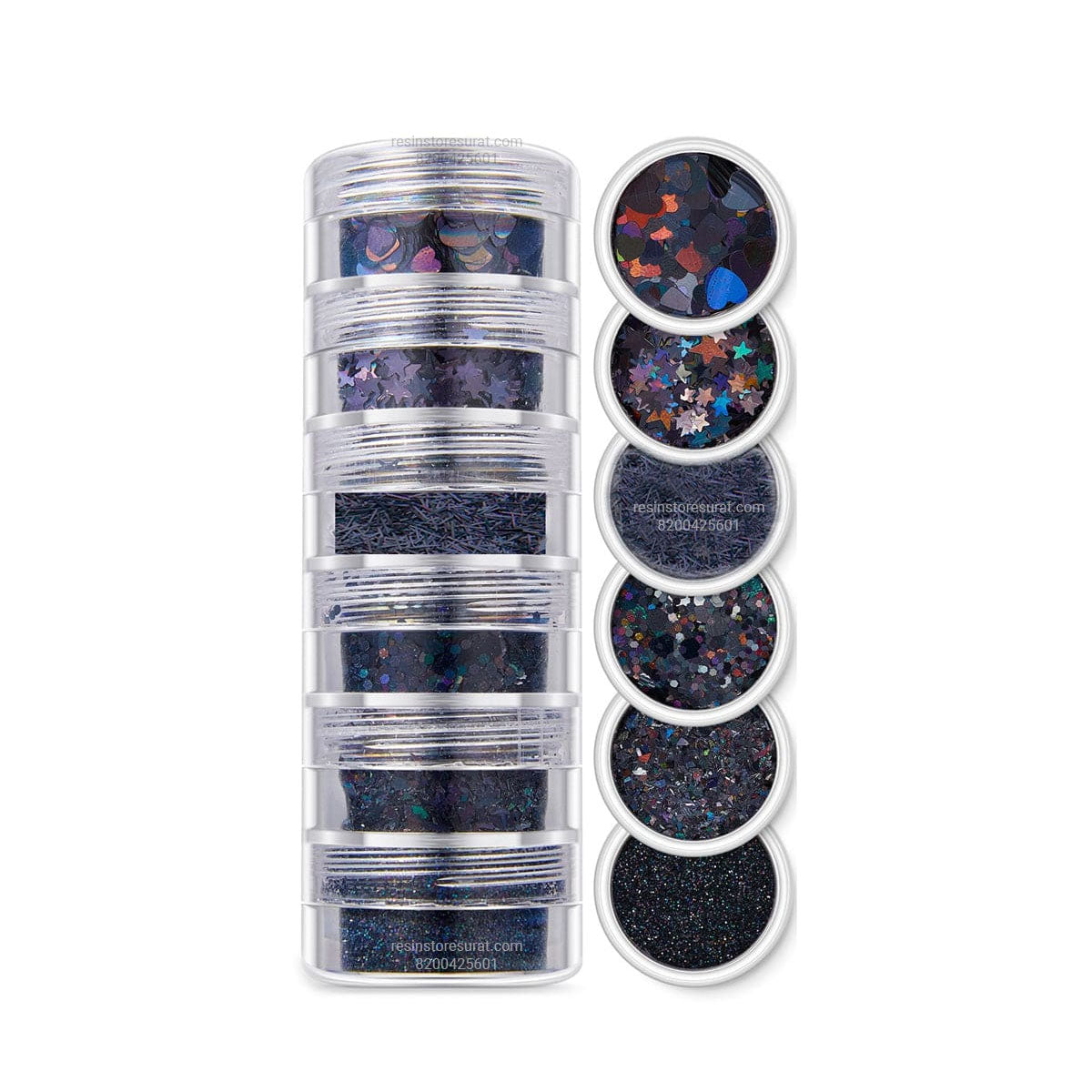 6 in 1 Glitter & Holo chunk Black - SG04