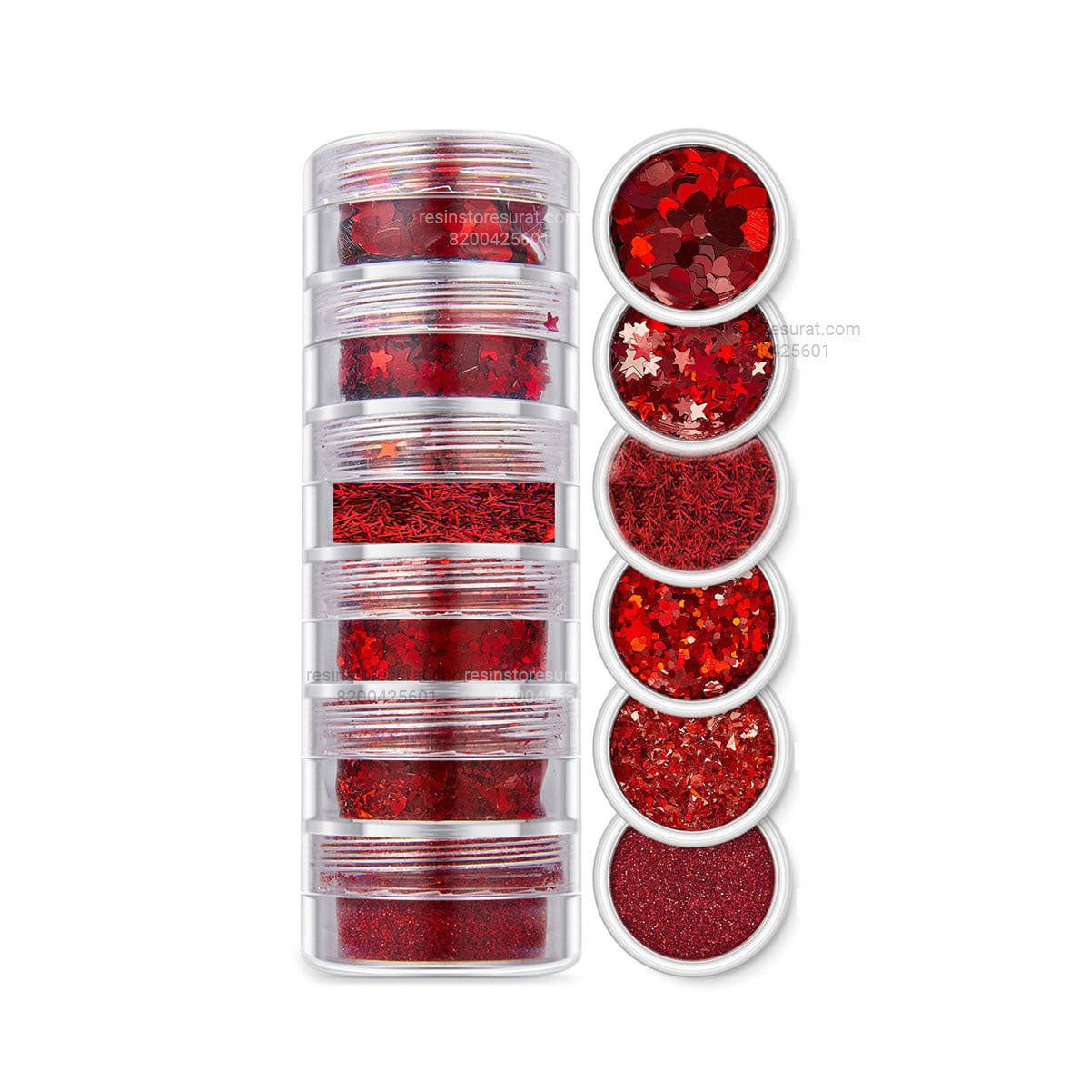 6 in 1 Glitter & Holo chunk Red - SG07