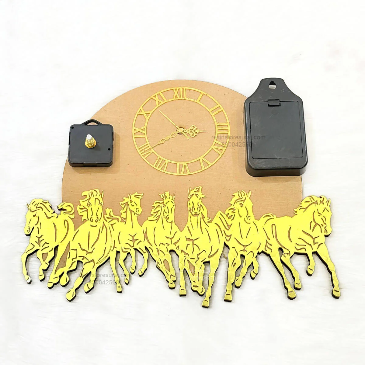 7 Running Horses Clock Set With MDF and Acrylic Cutout