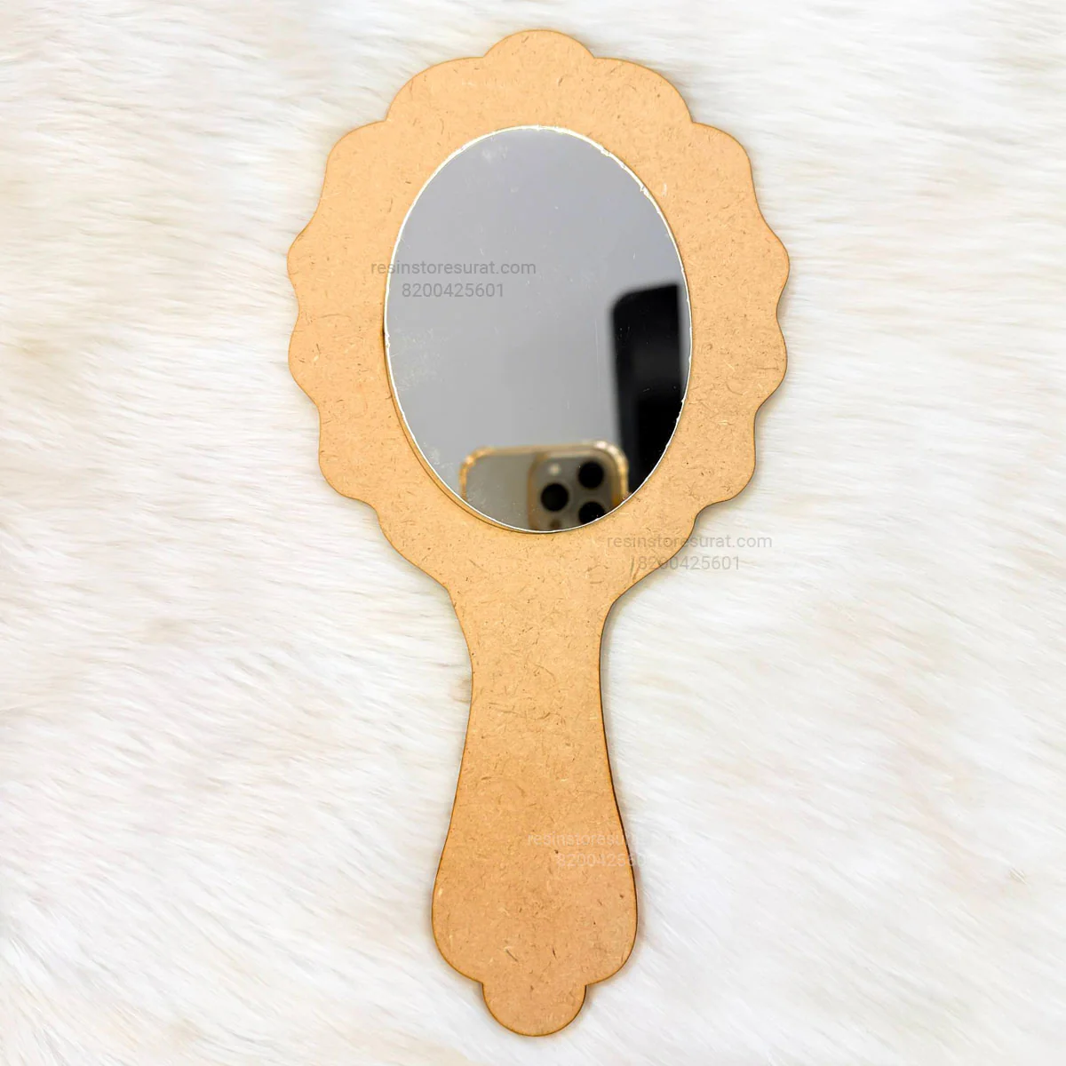 Agate Shape Hand Mirror MDF Base With Silver Acrylic - Image 2
