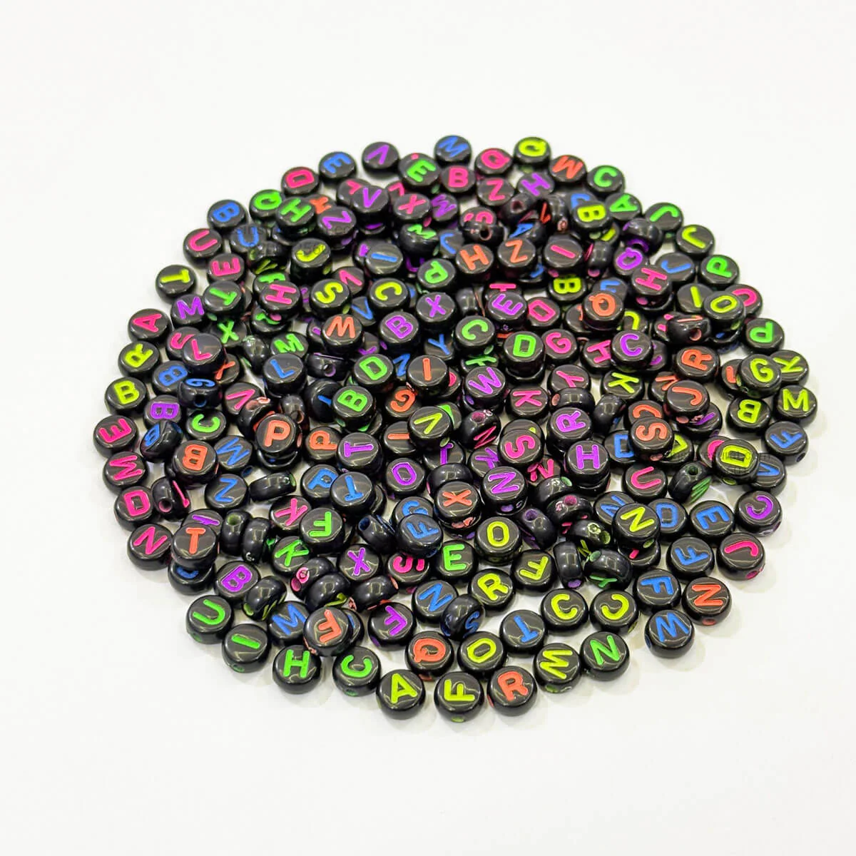 Alphabet Colorful Black Round Beads