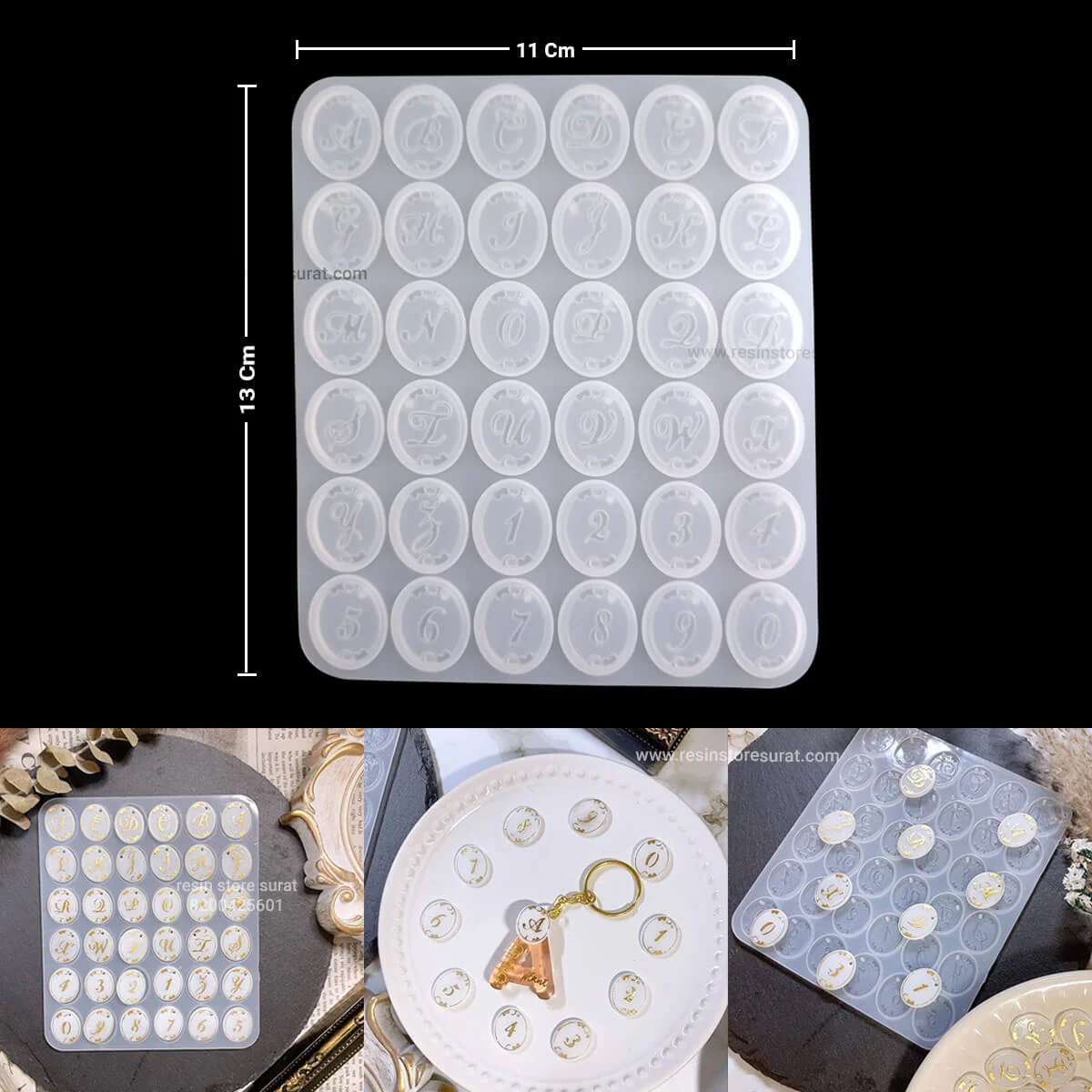Alphabet Number Oval Earring Pendant Charm Resin Mould - Image 3
