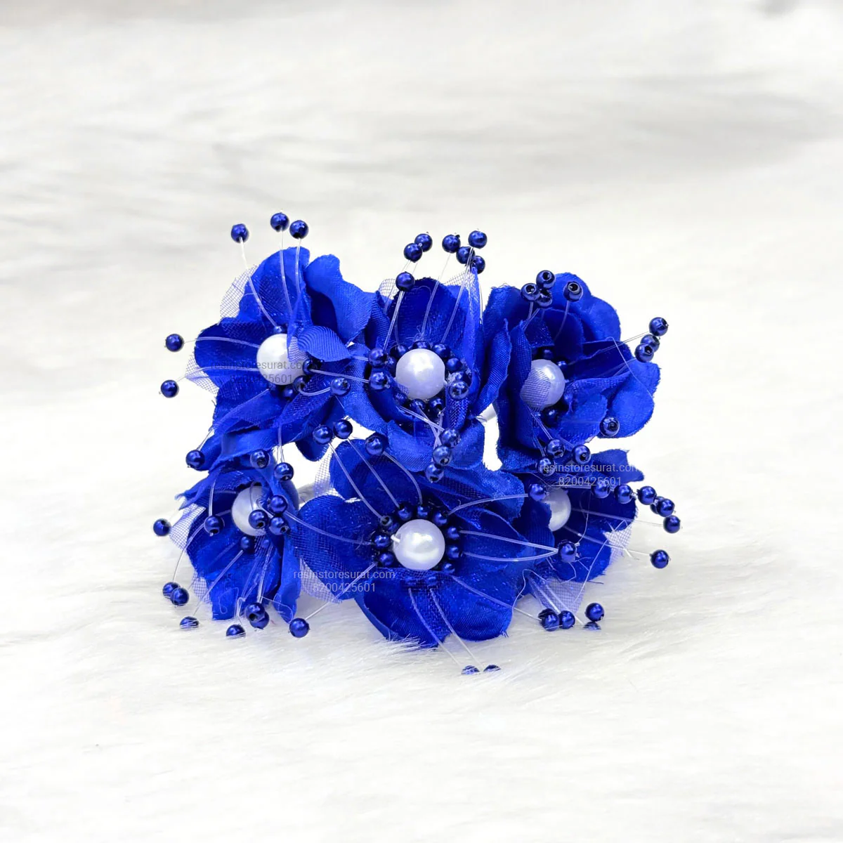 Blue Organza and Satin Flower with Pearl Spray Burgundy Artificial Flower