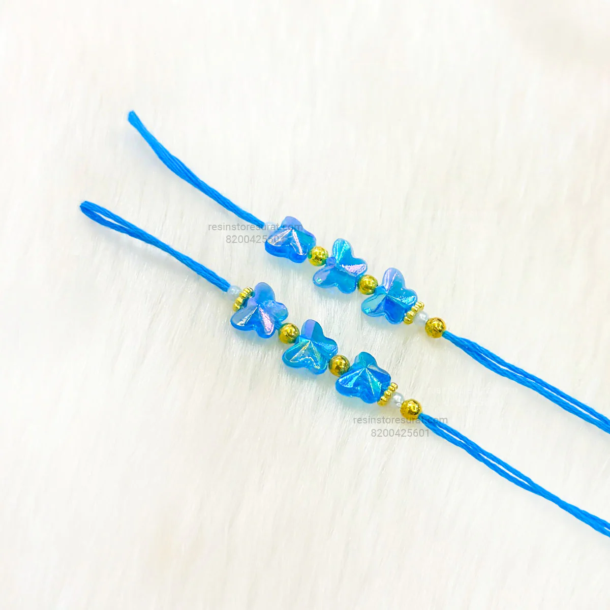 Blue Reflective Butterfly Readymade Rakhi Thread - RT8 (5 Pairs)