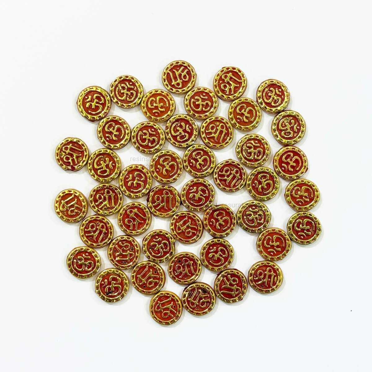 Designer Round Om Shree red Wood Rakhi Beads - C - Image 2