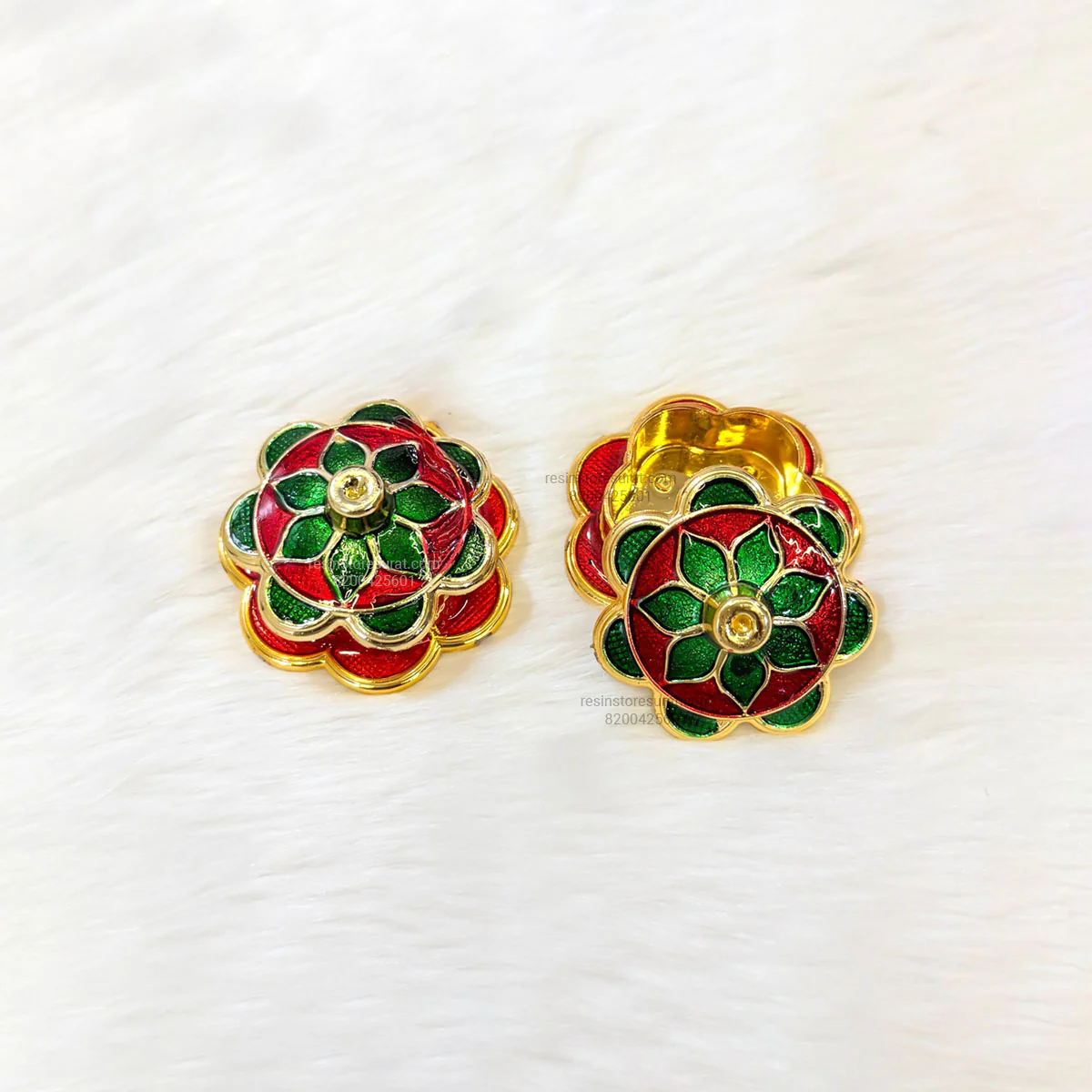 Designer Red Green Round Katori With Cap - K9 (1 Pcs)