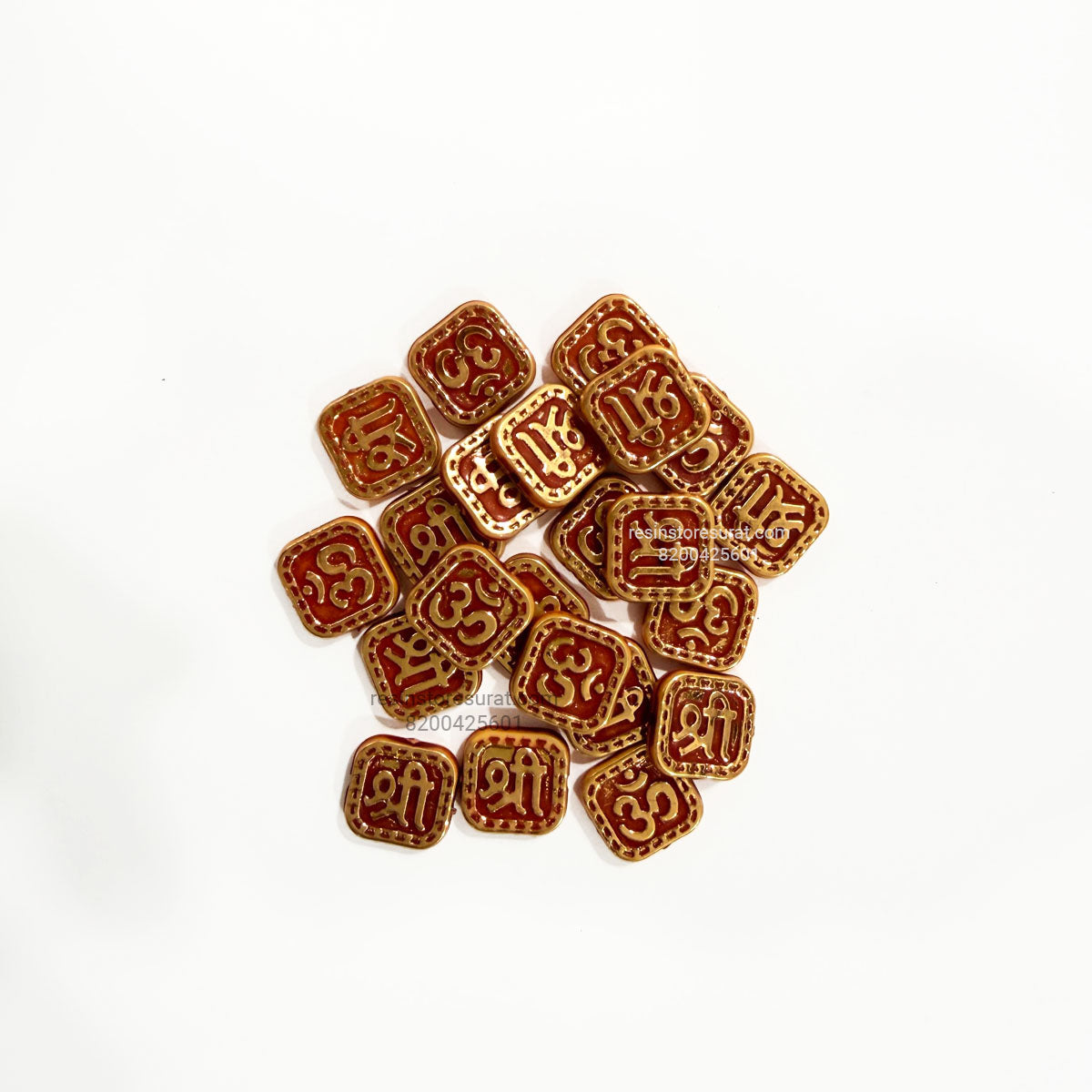 Designer Square Om Shree red Wood Rakhi Beads - RB29