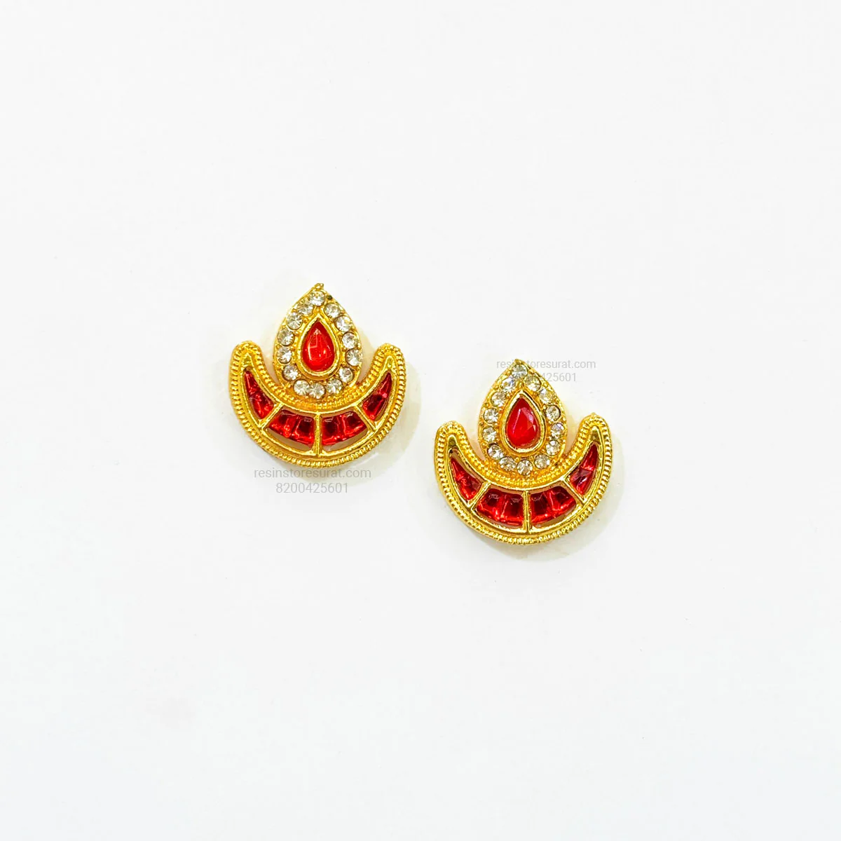 Diya Meenakari Kundan Beads Red Gold Charm D41 - 2 Pcs
