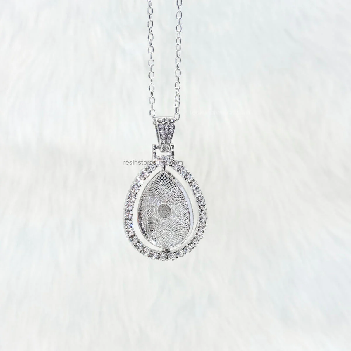 Double Sided Drop Shape Silver Diamond Pendant