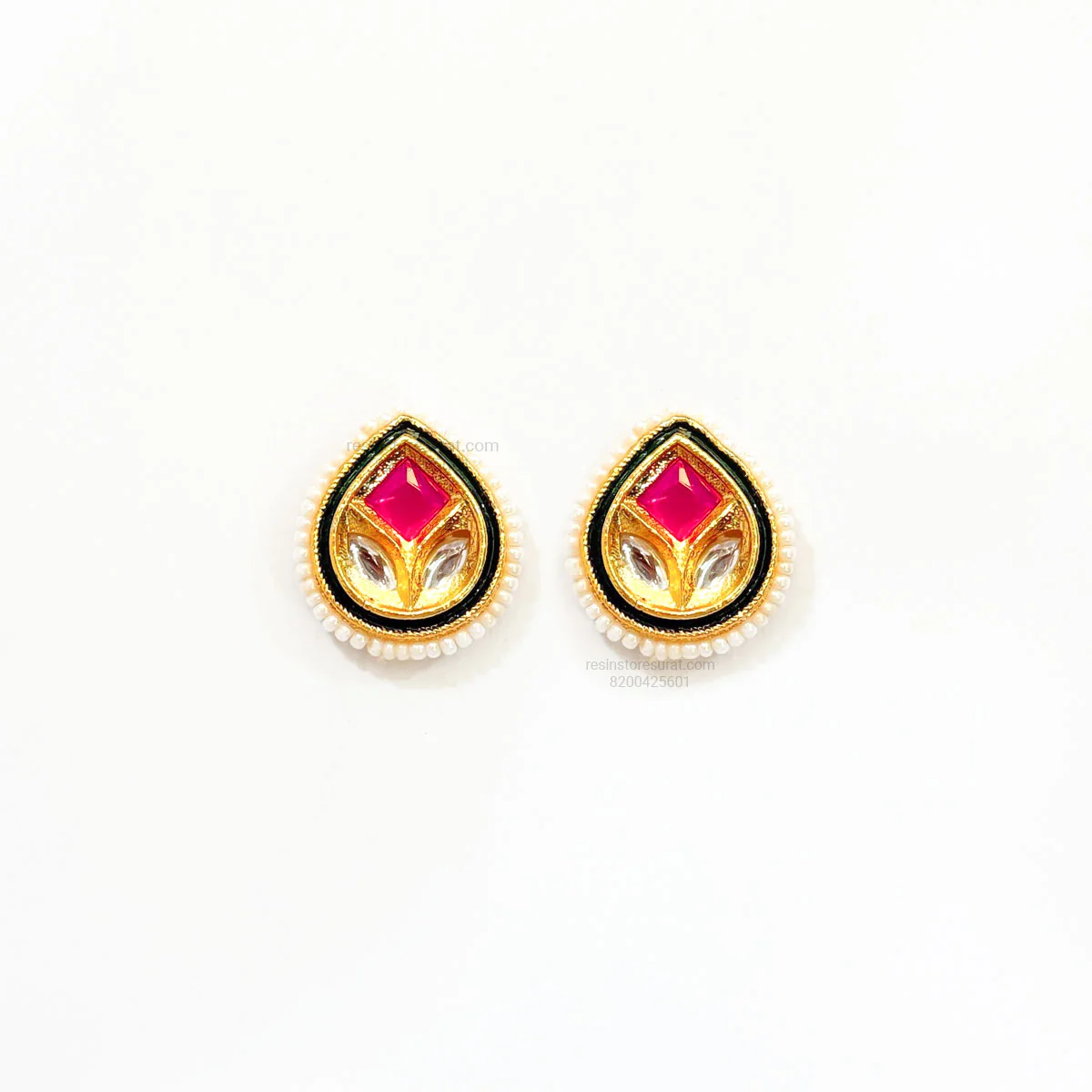 Drop Red Meenakari Kundan D29 Gold Charm - 2 Pcs