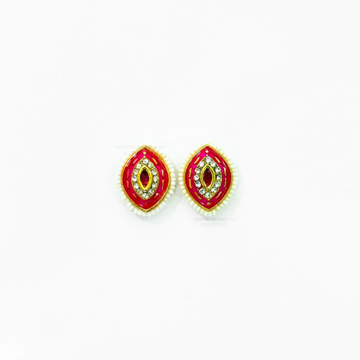 Eye Shape Red Meenakari Kundan Gold Charm D30 - 2 Pcs