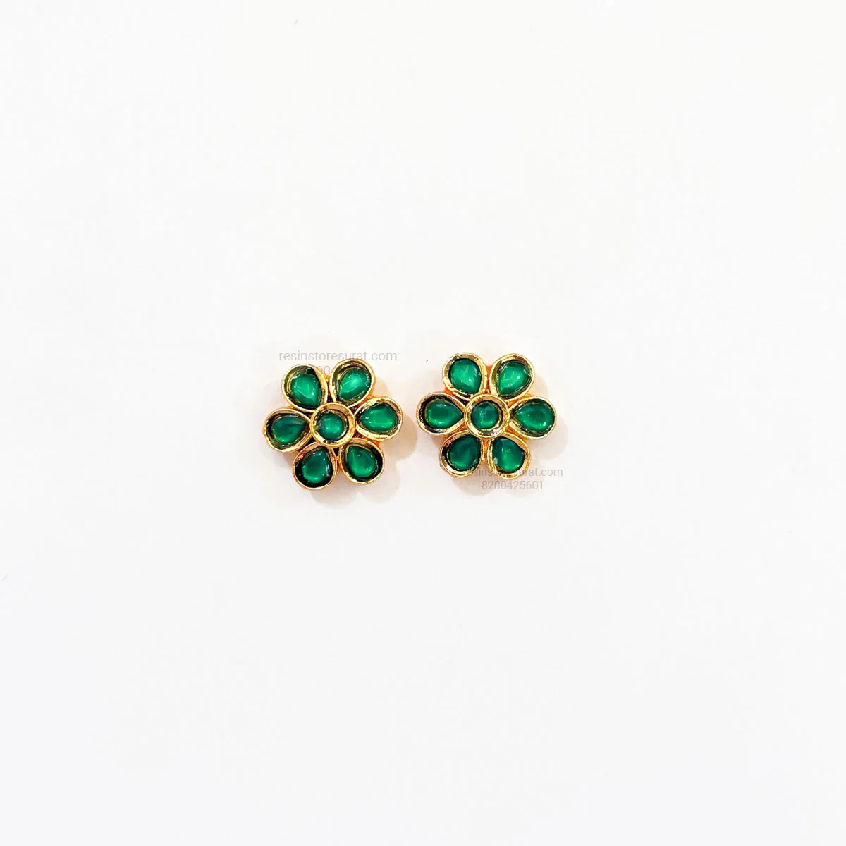 Green Flower Meenakari Gold Charm B8 - 2 Pcs