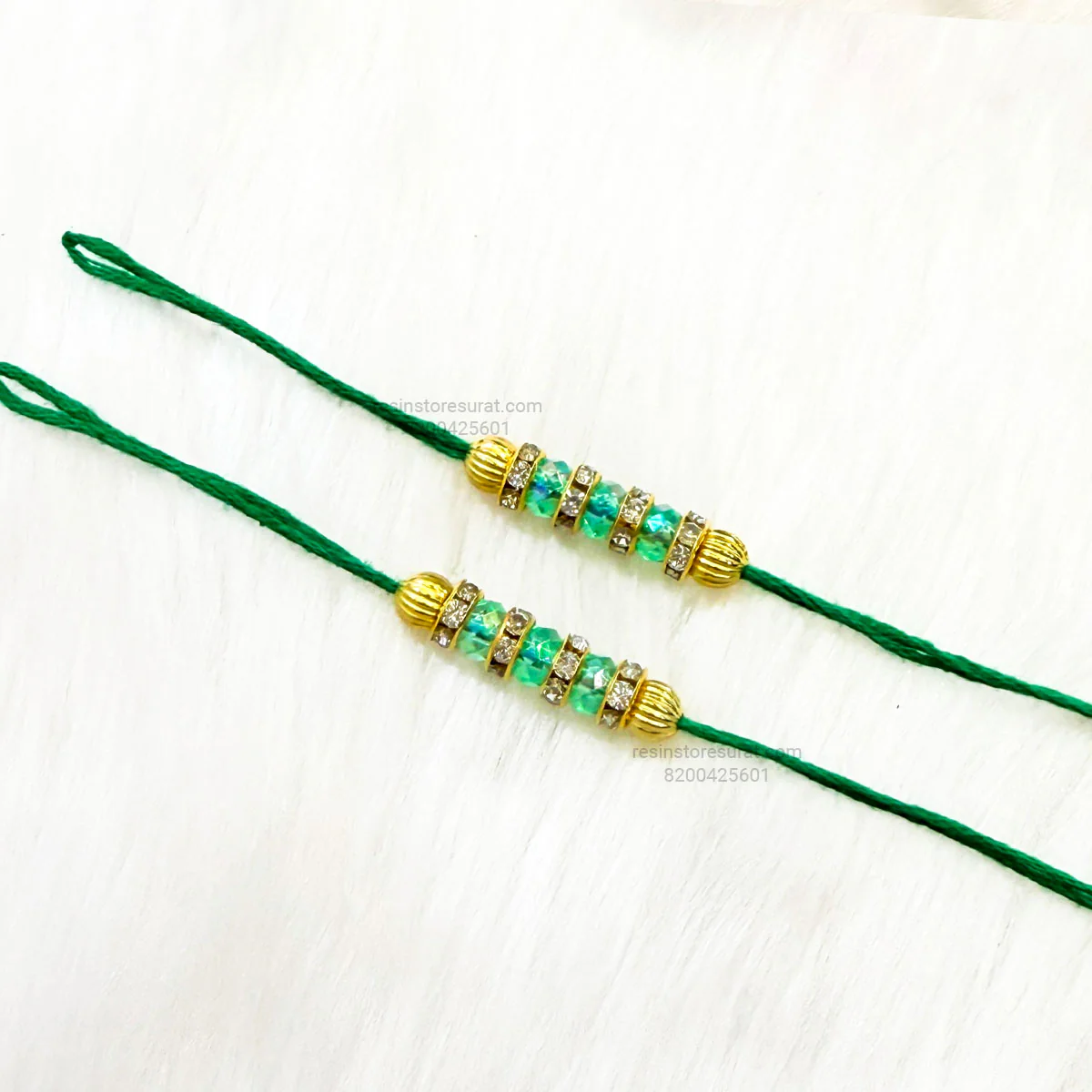Green Readymade Rakhi Thread - RT13 (5 Pairs)