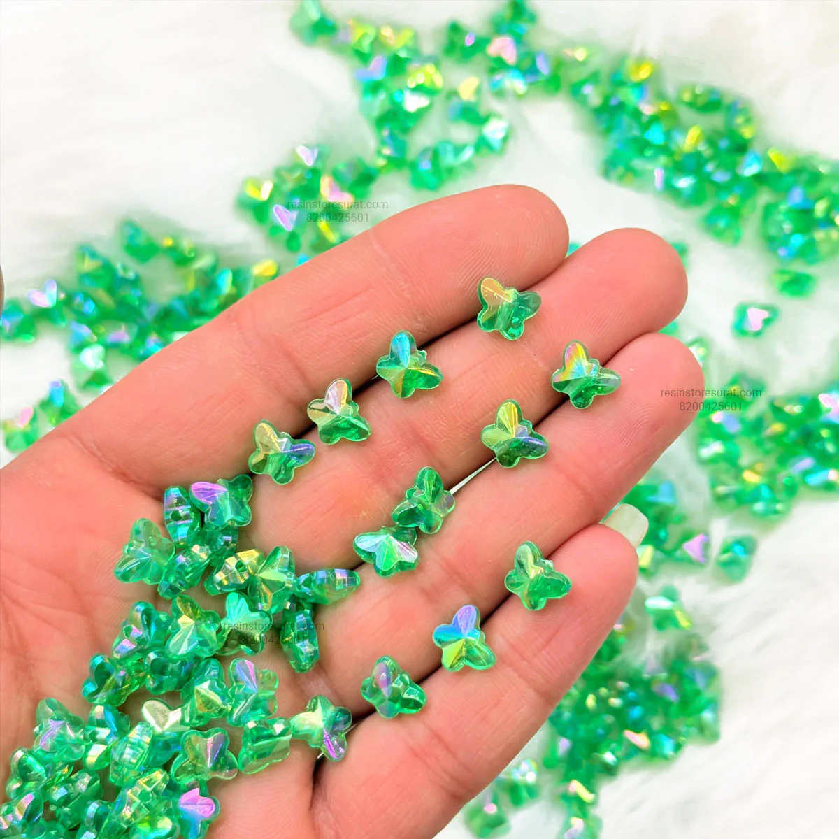 Green Reflective Butterfly Rakhi Beads
