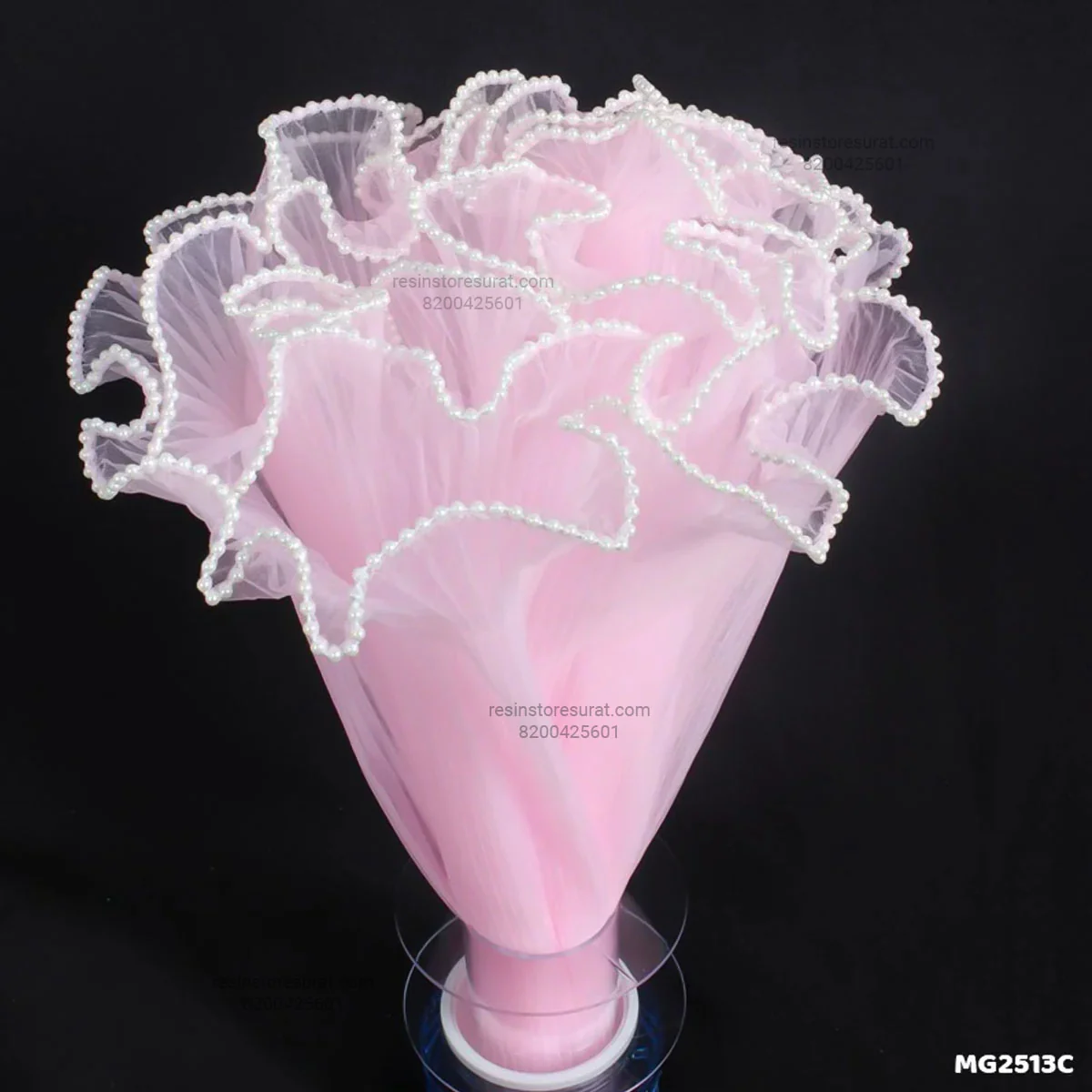 Light Pink Wrinkled Wrapping Paper Net With Pearl - 08