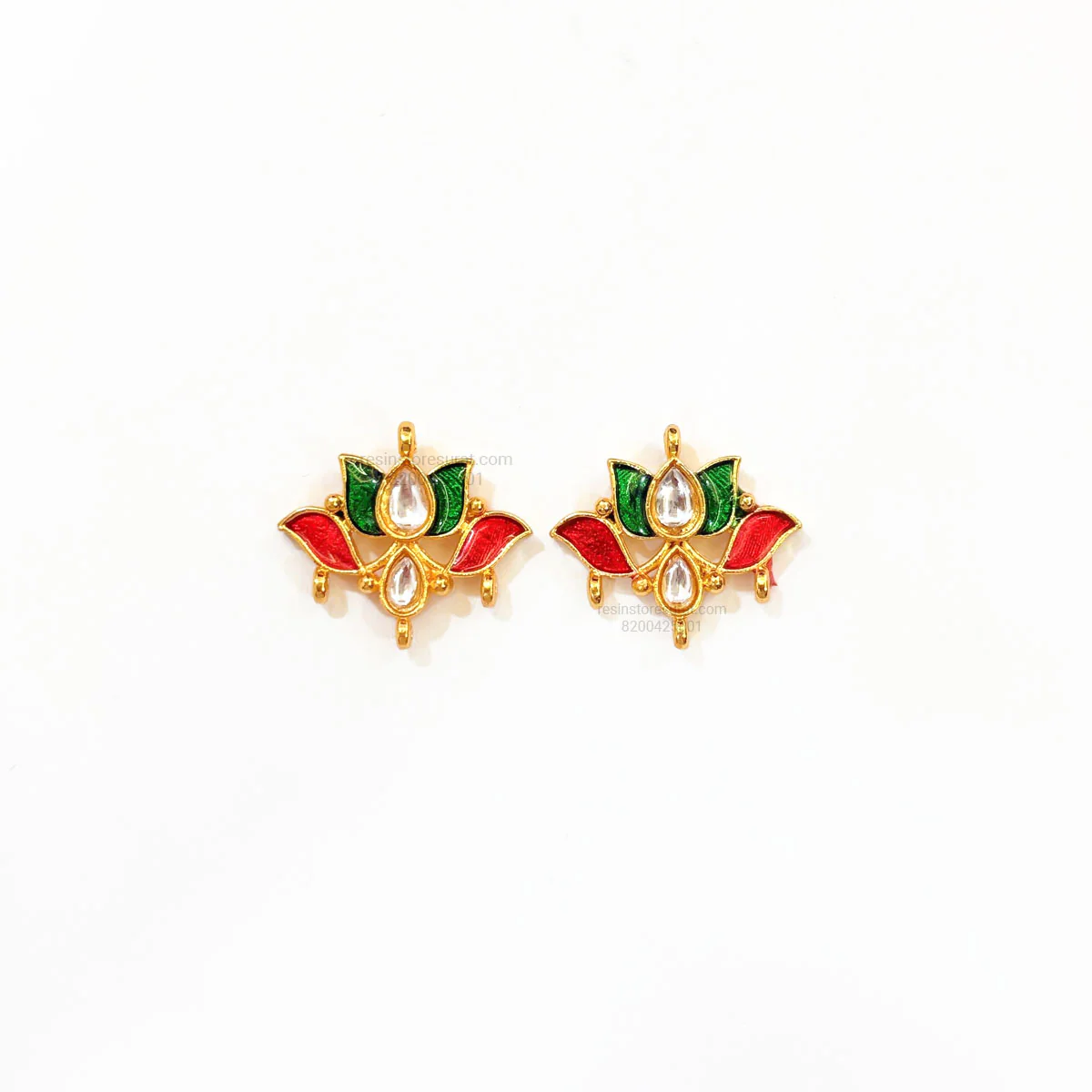 Meena Lotus Kundan Gold Charm D27 - 2 Pcs