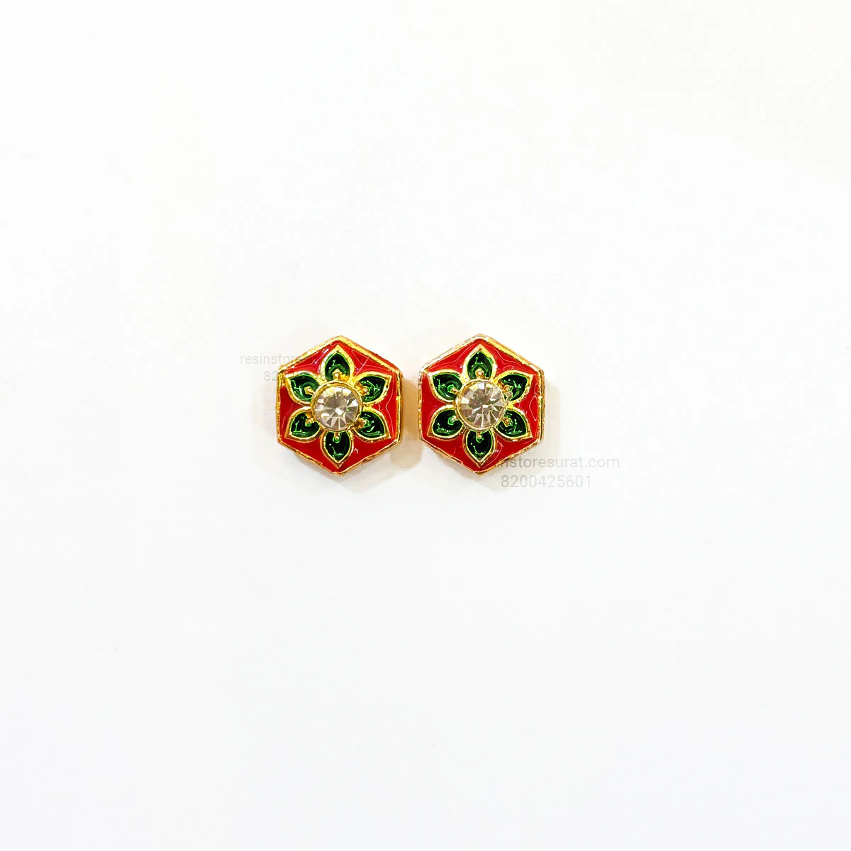 Meena Red Green Diamond Hexagon Gold Charm B17