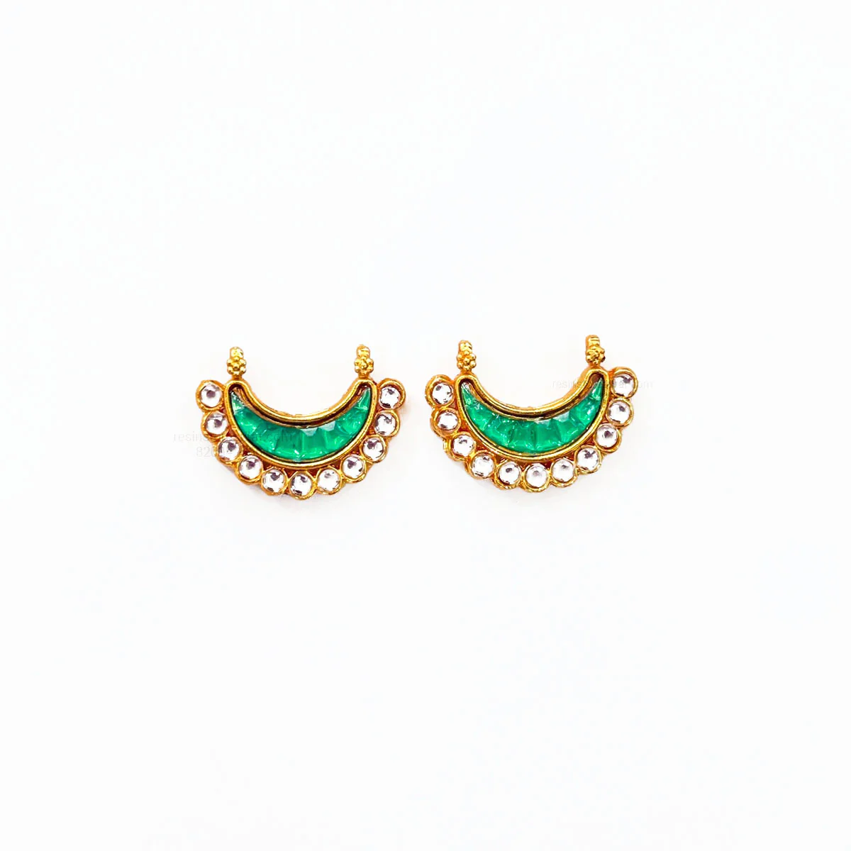 Moon Green Meenakari Kundan Gold Charm B10 - 2 Pcs