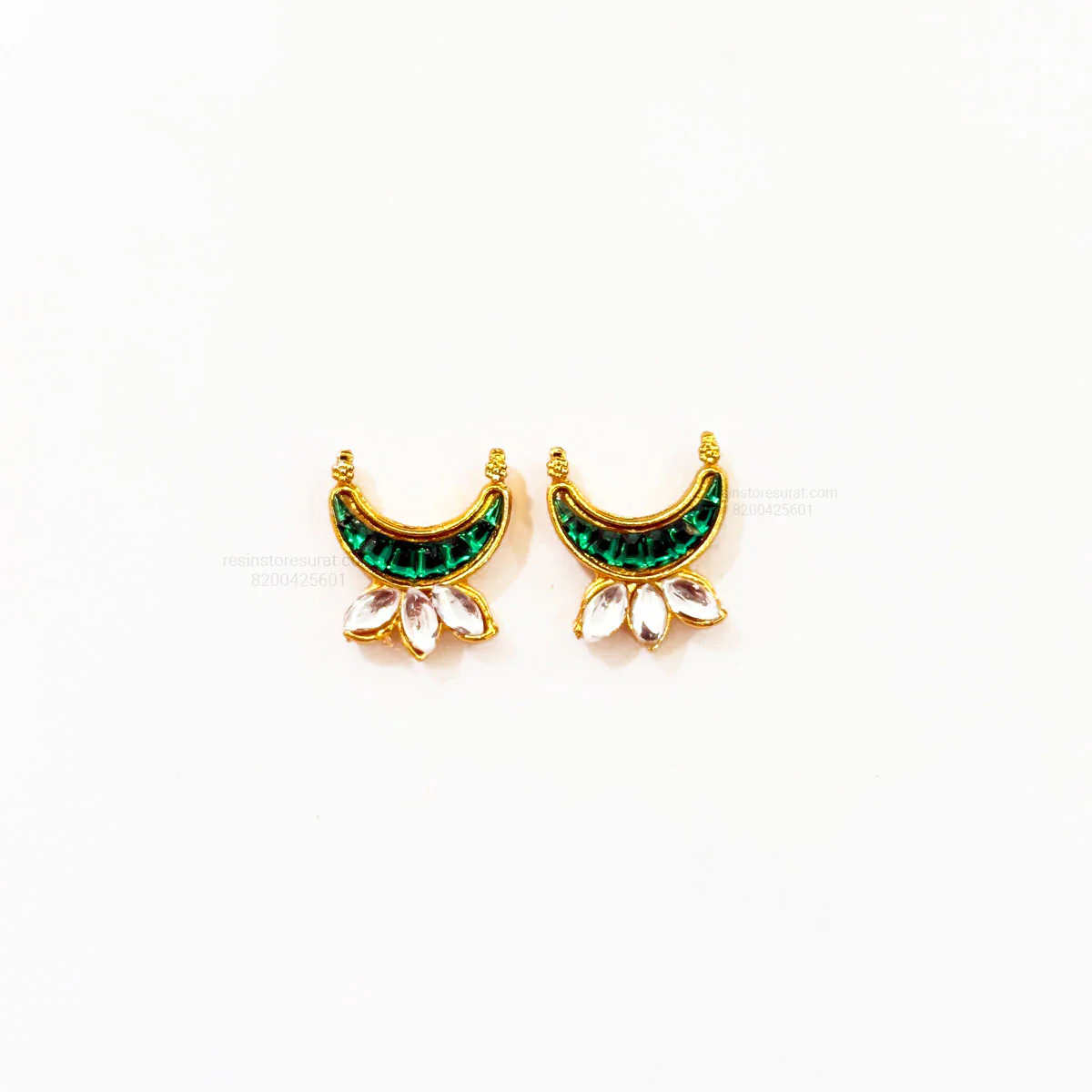 Moon Green Meenakari Kundan With Leaf Gold Charm B12 - 2 Pcs