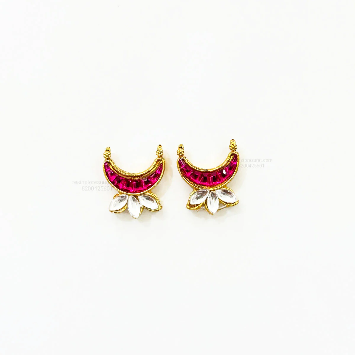 Moon Pink Meenakari Kundan With Leav Gold Charm B11 - 2 Pcs