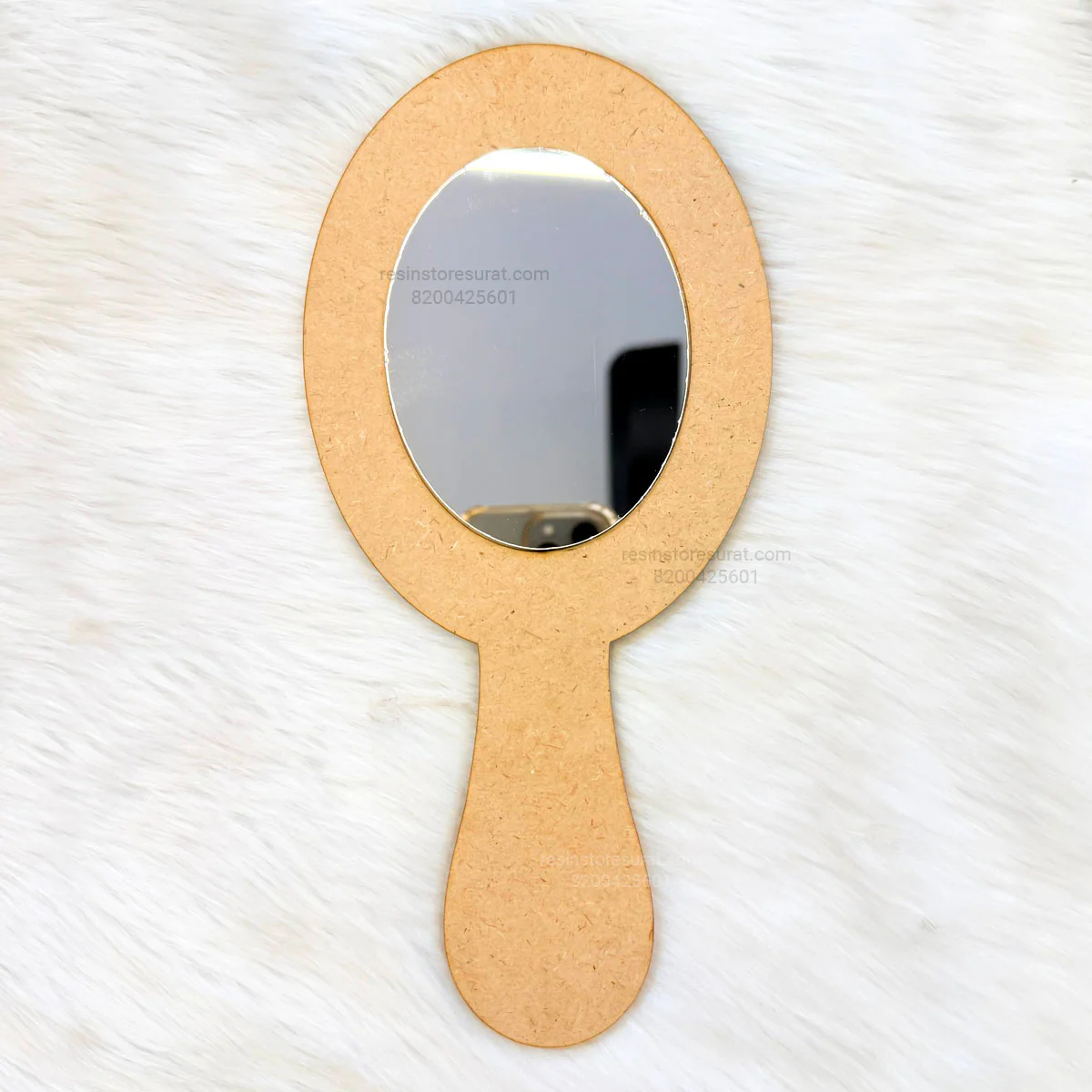 Oval Shape Hand Mirror MDF Base With Silver Acrylic