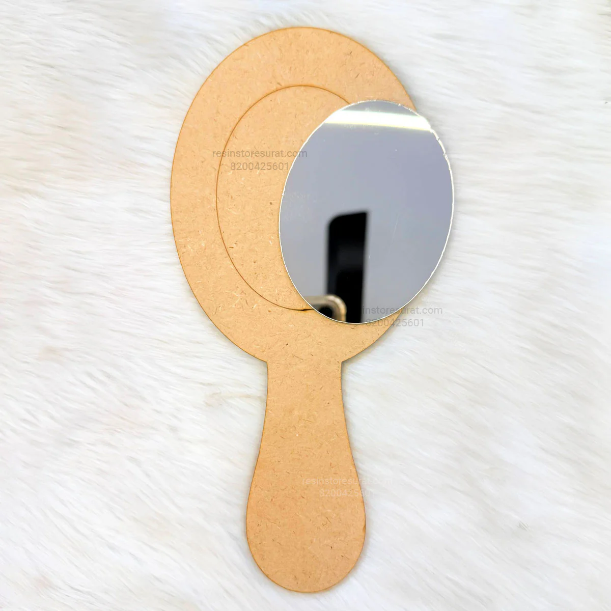 Oval Shape Hand Mirror MDF Base With Silver Acrylic - Image 2