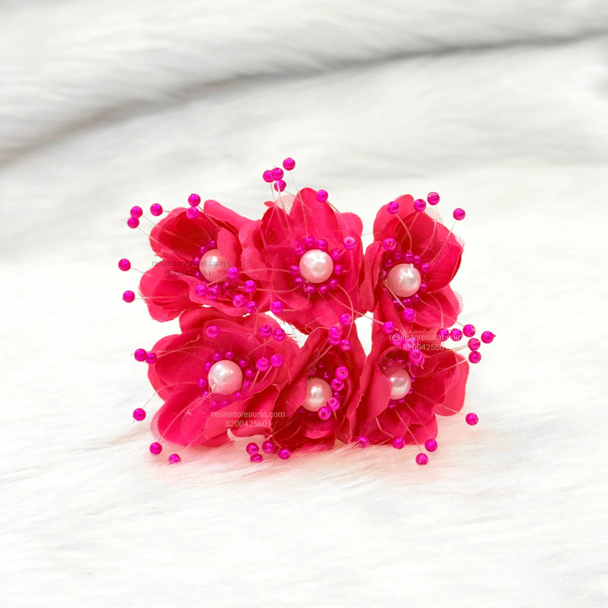 Pink Organza and Satin Flower with Pearl Spray Burgundy Artificial Flower