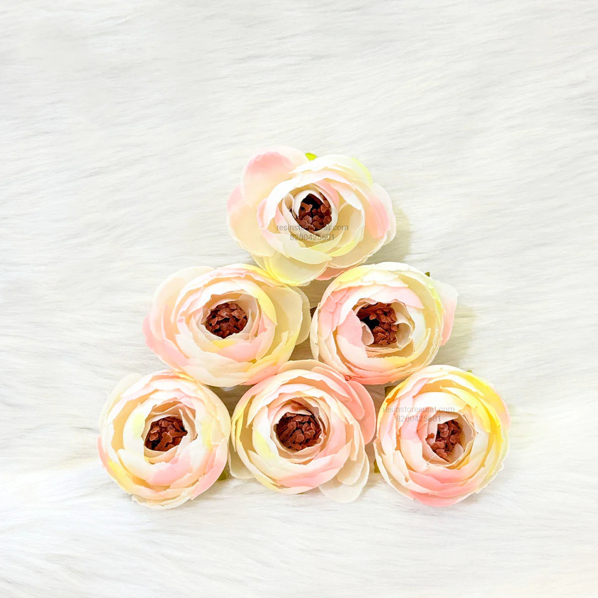 Pink White Peony Artificial Flower - 6 Pcs