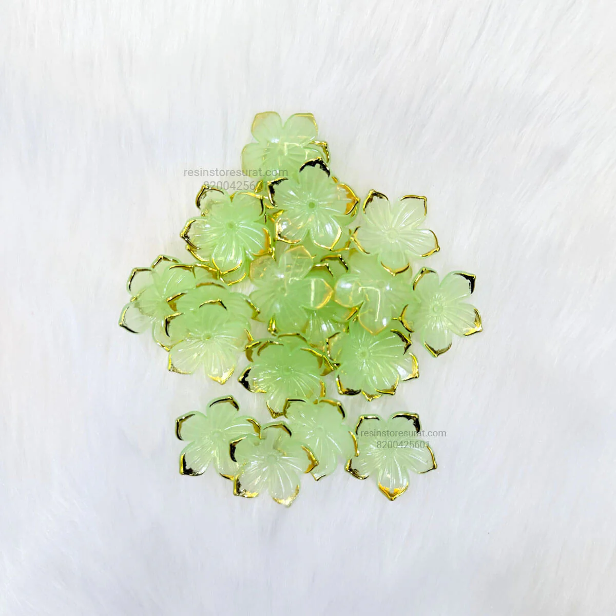 Pista Green Acrylic flower with golden border