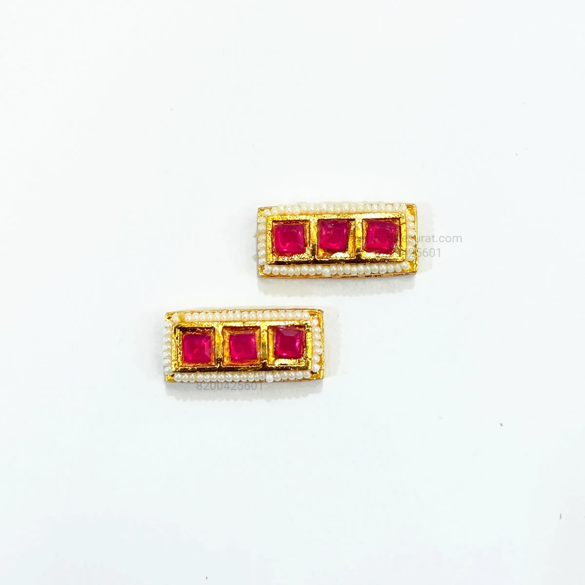 Rectangle Meenakari Kundan Beads Pink Gold Charm D11