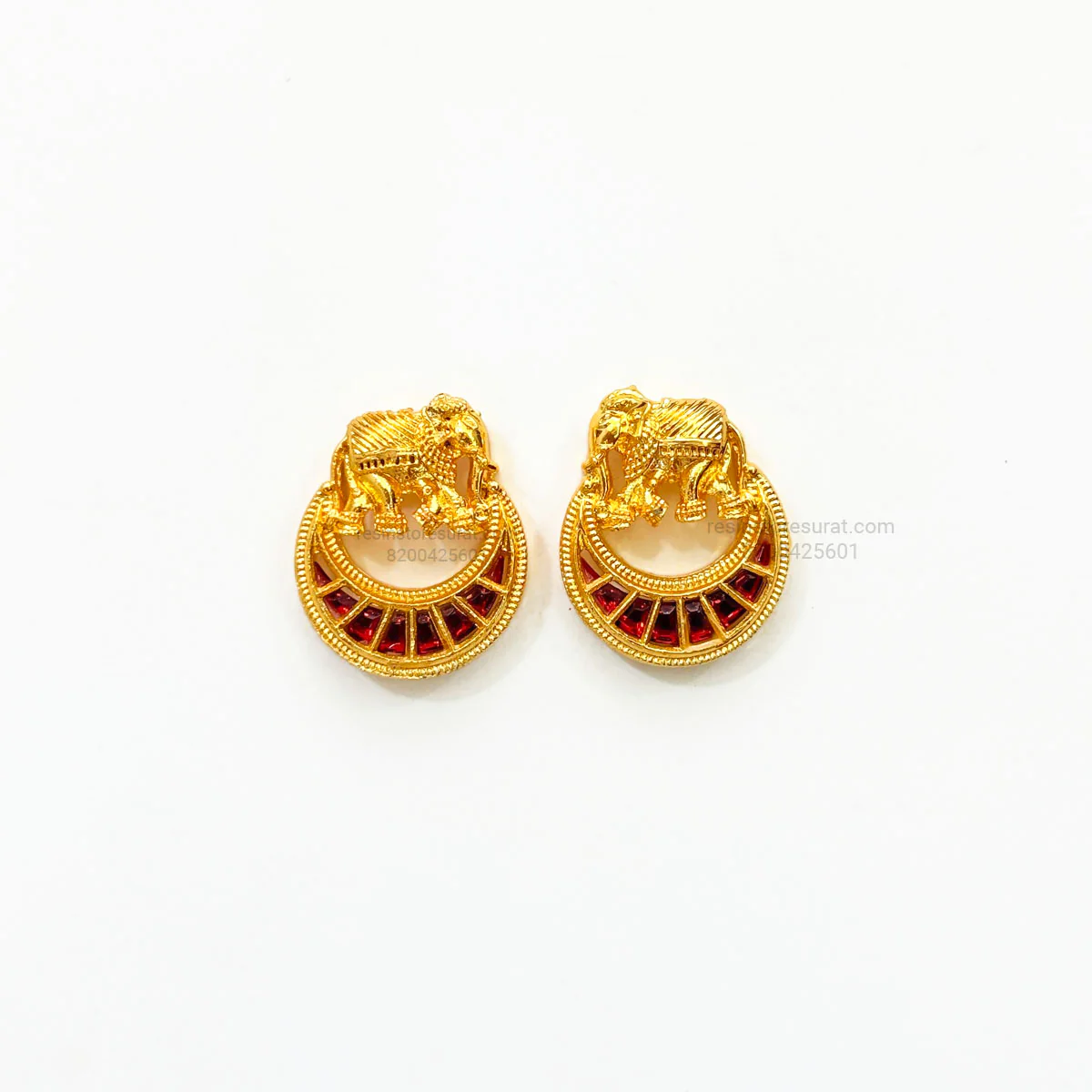 Red Moon With Elephant Meenakari Kundan Gold Charm D31 - 2 Pcs