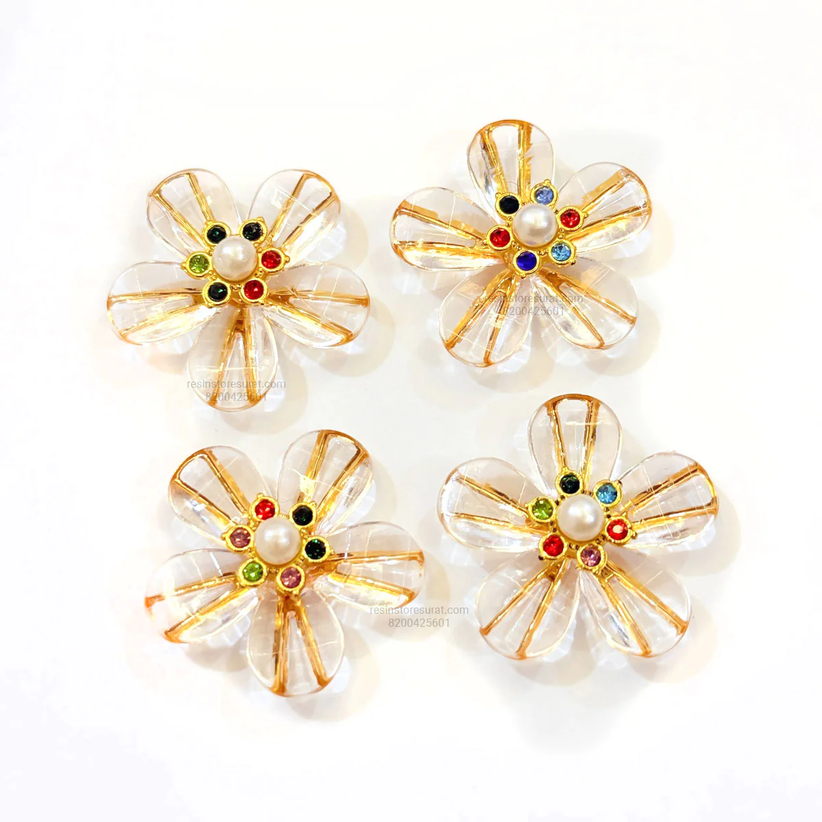 Reflective Designer 5 Leaf Multi Color Golden Flower - 4 Pcs