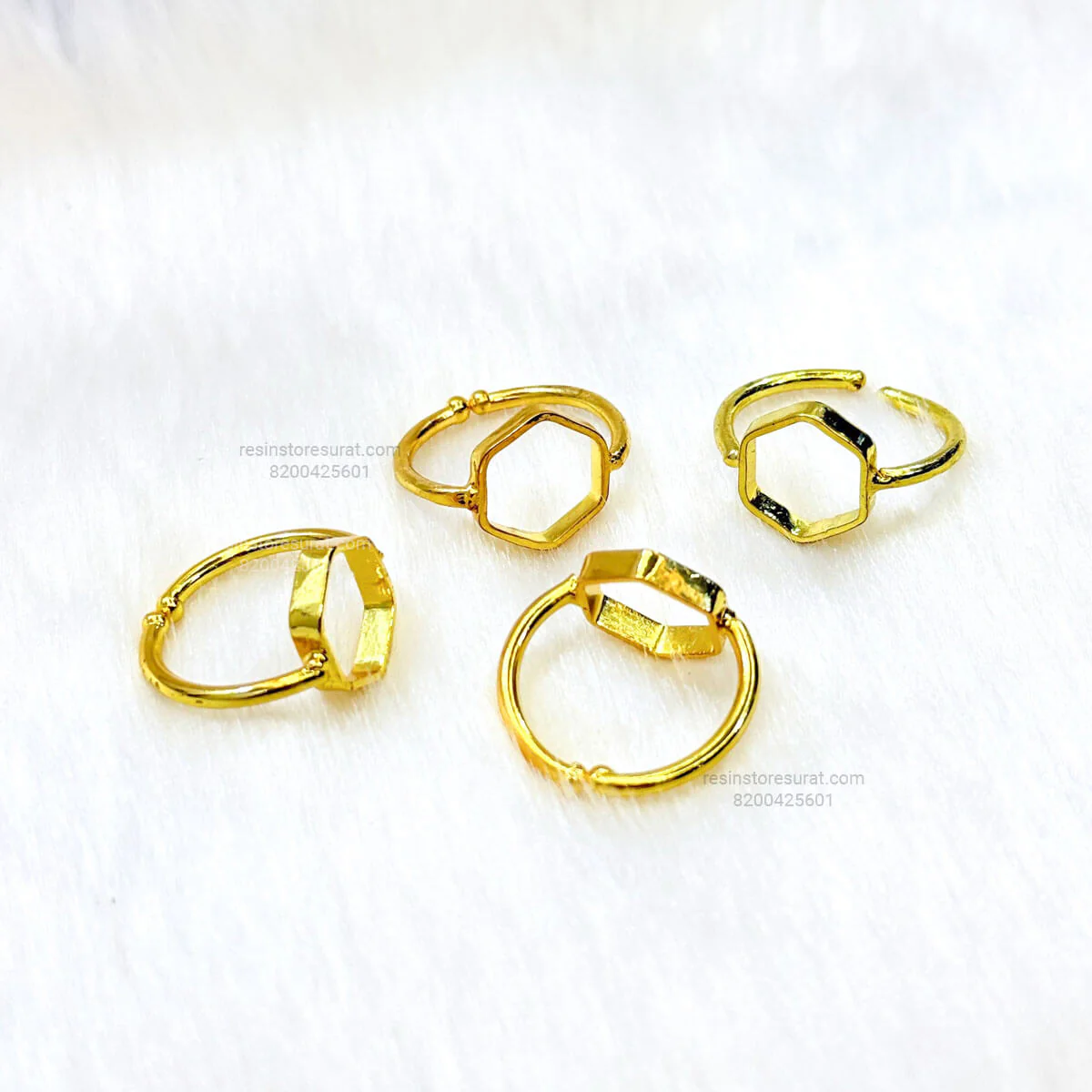 Resin Hexagon Holo Adjustable Bezel Ring Base - Gold 1 Pcs