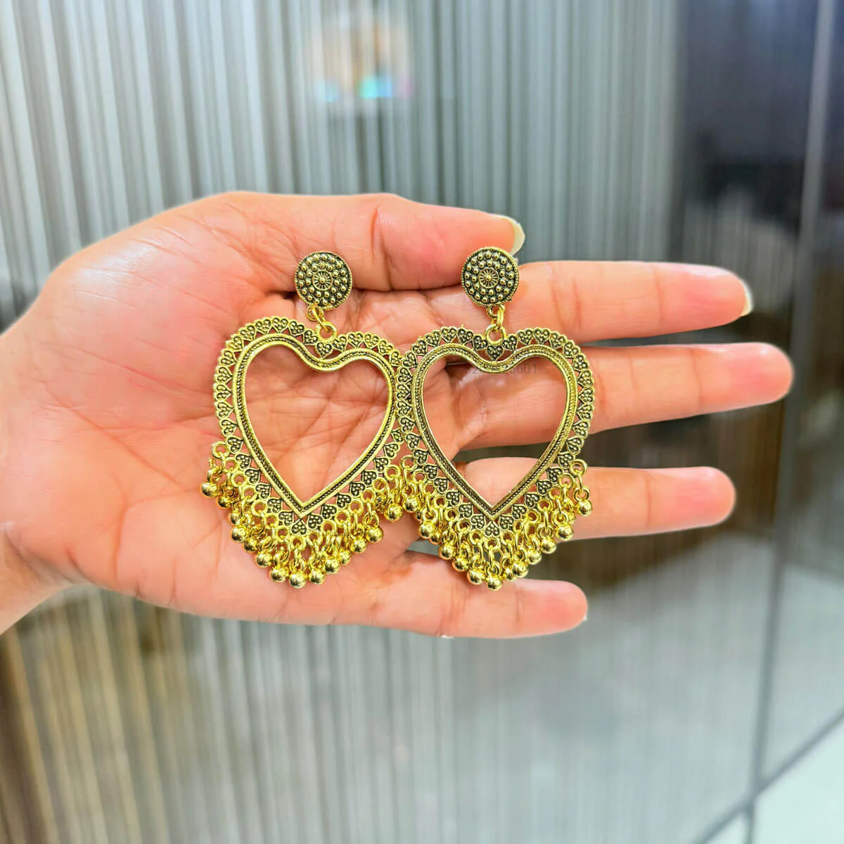 Resin Jhumka Gold Heart