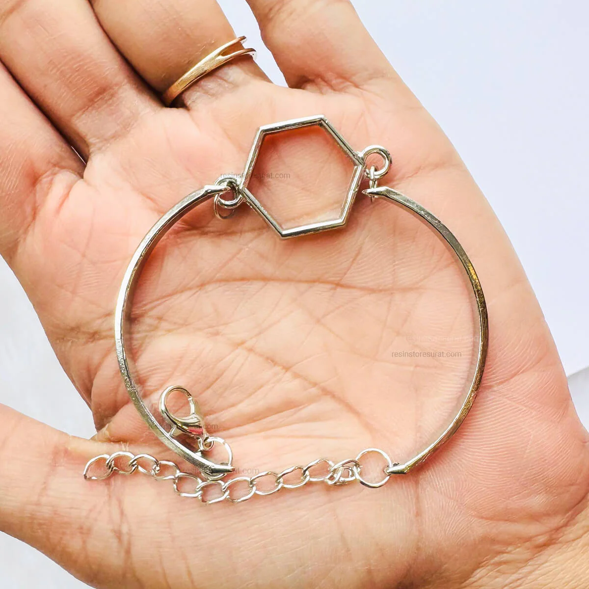 Silver Hexagon Brass Bracelet - Image 2