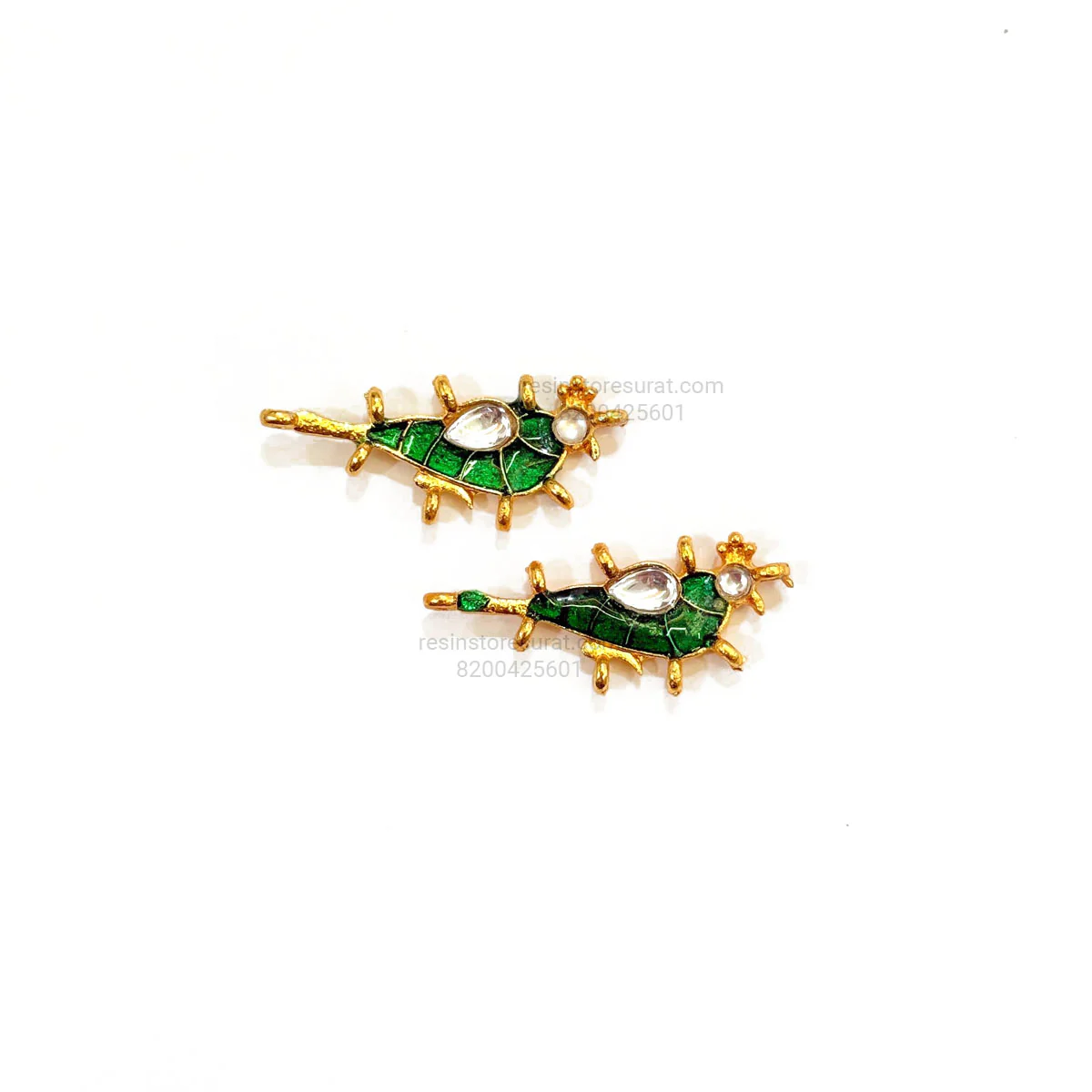 Sparrow Meenakari Kundan Beads Green Gold Charm C2