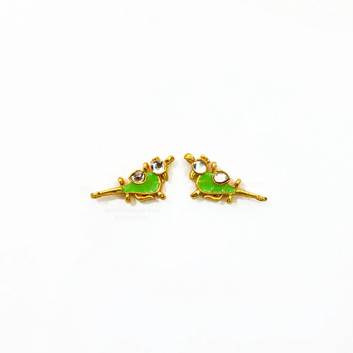 Sparrow Meenakari Kundan Beads Light Green Golden charm C9