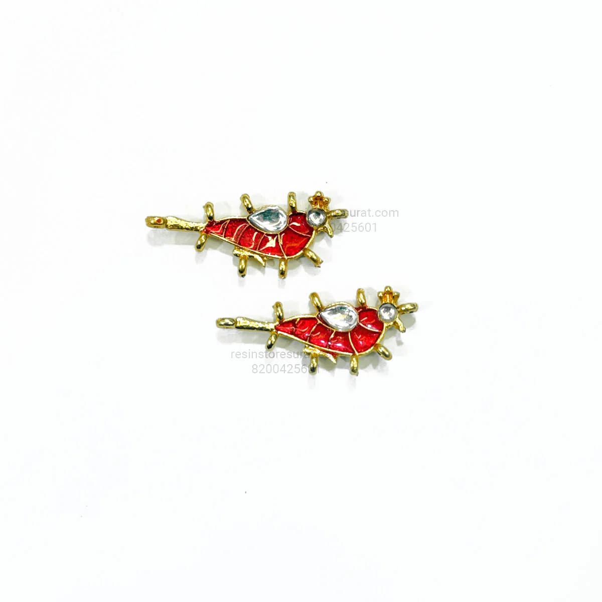 Sparrow Meenakari Kundan Beads Red Gold Charm C1