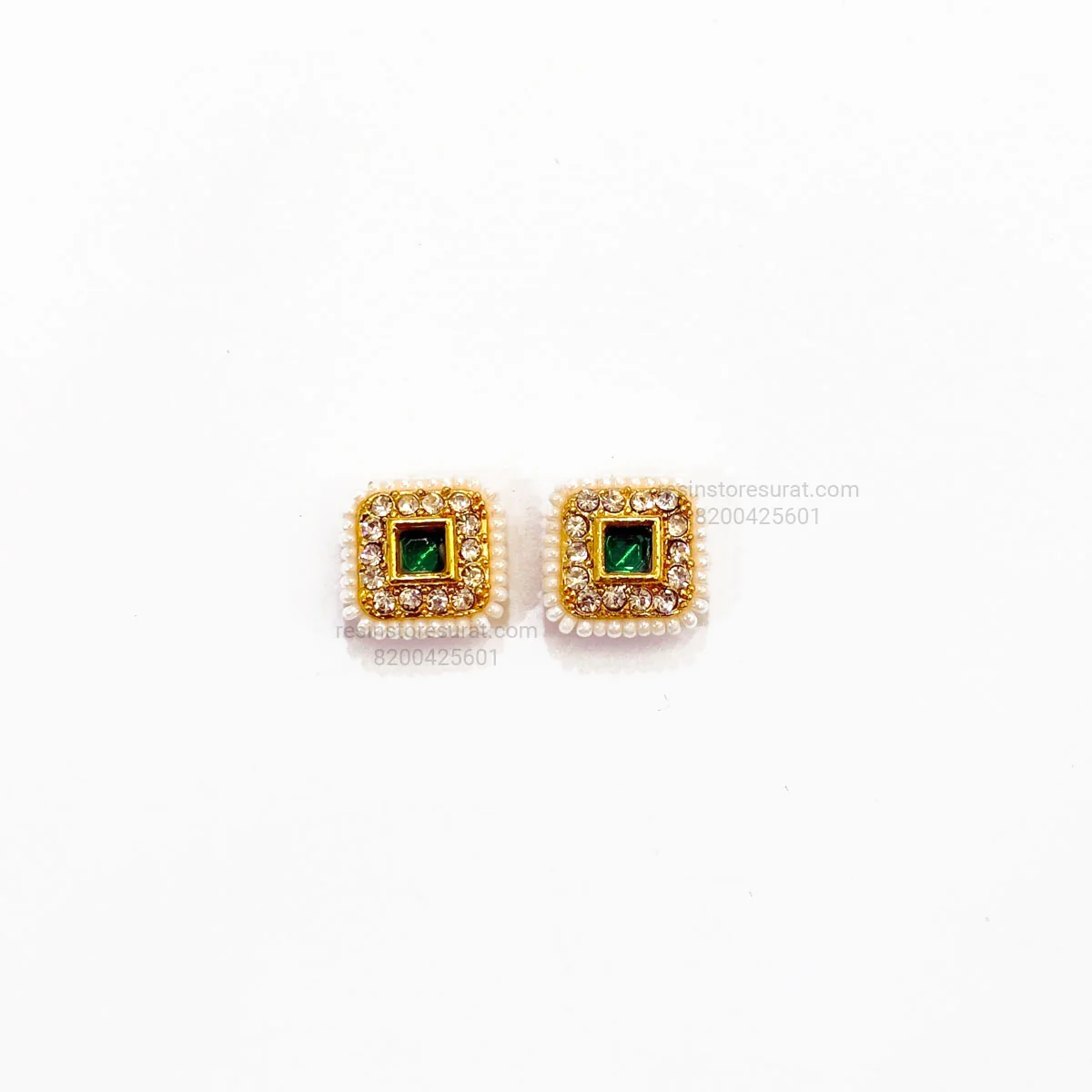 Square Diamond Meenakari Kundan Beads Green Gold charm B2