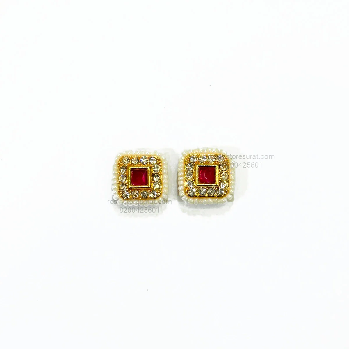 Square Diamond Meenakari Kundan Beads Red Gold charm B1